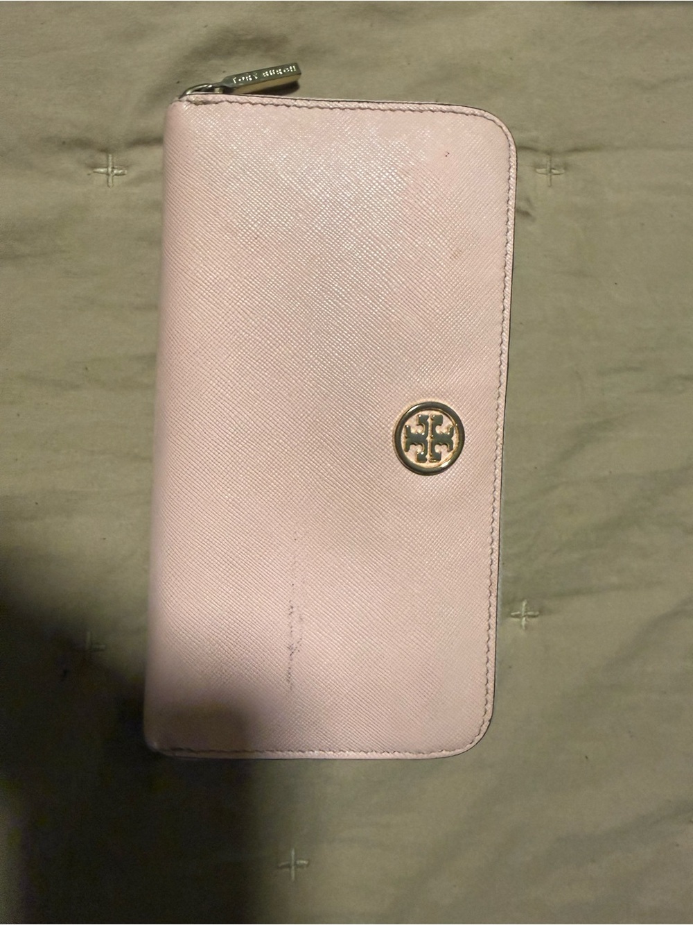 Tory Burch Light Pink Zip Around Leather Card Holder Wallet